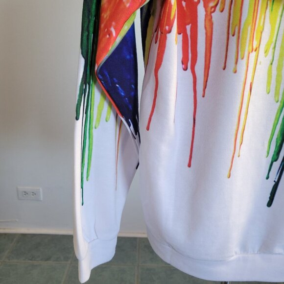 NWT - Rainbow Print on White Cotton Unisex Hoodie – Size Large - Picture 7 of 14